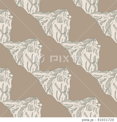 Mountain peak engraved seamless pattern. Vintage background rock landscape in hand drawn style. Mountain peak engraved seamless pattern. Vintage background rock landscape in hand drawn style. 91031720