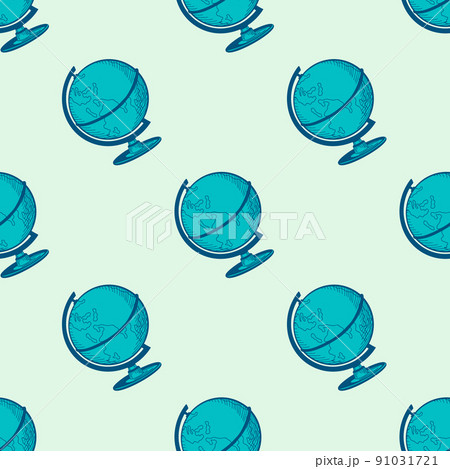The globe engraved seamless pattern. Vintage world map in hand drawn style. The globe engraved seamless pattern. Vintage world map in hand drawn style. 91031721