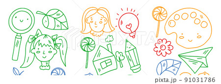 Creativity and imagination. Vector icons with school items. Creativity and imagination. Vector icons with school items. 91031786