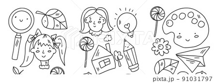 Creativity and imagination. Vector icons with school items. Creativity and imagination. Vector icons with school items. 91031797