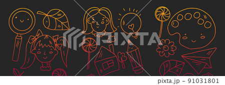 Creativity and imagination. Vector icons with school items. 91031801