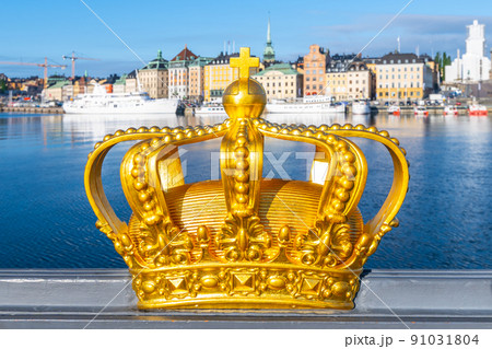 Golden Crown of Skeppsholmen Bridge in Stockholm Golden Crown of Skeppsholmen Bridge in Stockholm 91031804