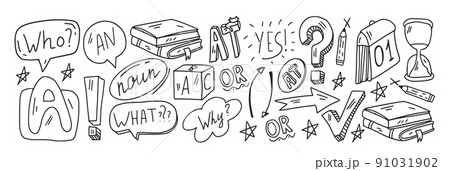 Creativity and imagination. Vector icons with school items. Creativity and imagination. Vector icons with school items. 91031902