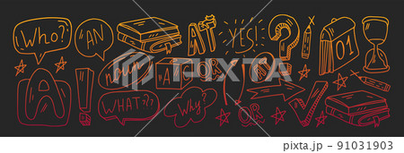 Creativity and imagination. Vector icons with school items. 91031903