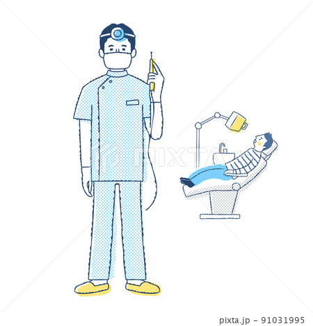 歯科医師と診察台に座る患者 歯科医師と診察台に座る患者 91031995