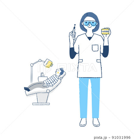 歯科技工士と診察台に座る患者 91031996
