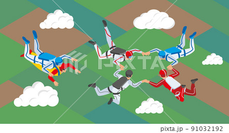 Teamwork Parachuting Isometric Composition 91032192