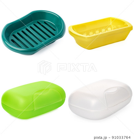 Plastic soap boxes on a white background 91033764