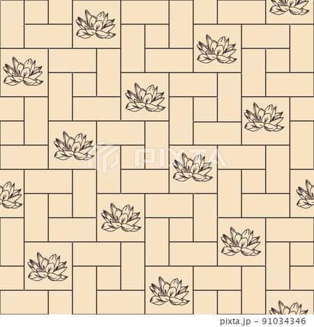 seamless geometric ornament tiles with plant elements, brown pattern on a beige background, texture seamless geometric ornament tiles with plant elements, brown pattern on a beige background, texture 91034346