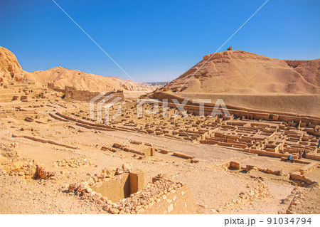 Ruins of ancient Deir el-Medina, one of the group of Theban necropolises 91034794