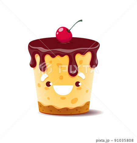 Cartoon cake character with chocolate cream and...のイラスト素材 [91035808] - PIXTA