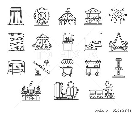 Outline Amusement Park Vector Illustrations Hand Drawn Attractions Food  Carousel Ferris Wheel Set Of Icons On White Background Stock Illustration -  Download Image Now - iStock