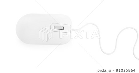Modern wired optical mouse isolated on white, top view 91035964