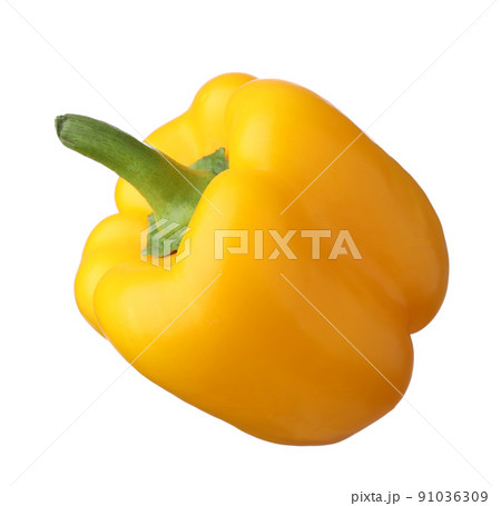 Raw yellow bell pepper isolated on white Raw yellow bell pepper isolated on white 91036309