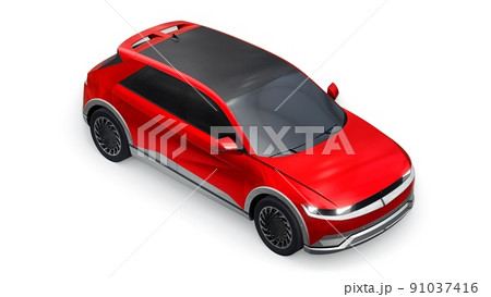 Ultra progressive electric hatchback SUV for people who love technology. Red car on a white isolated background. 3d illustration. 91037416