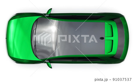 Ultra progressive electric hatchback SUV for people who love technology. Green car on a white isolated background. 3d illustration. 91037537