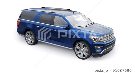 Blue Premium Family SUV isolated on white background. 3d rendering 91037696