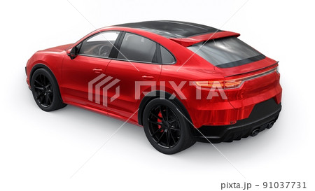 Red 3d model of a sports SUV in a coupe body on a white background. 3d rendering. 91037731