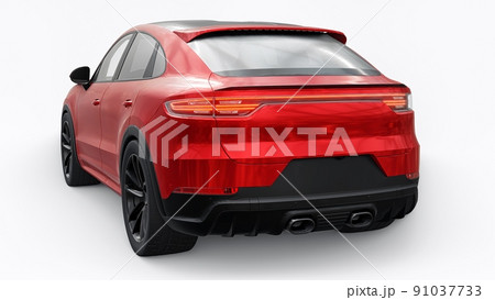 Red 3d model of a sports SUV in a coupe body on a white background. 3d rendering. 91037733