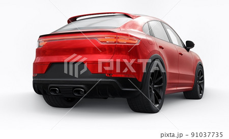 Red 3d model of a sports SUV in a coupe body on a white background. 3d rendering. 91037735