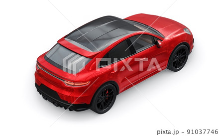 Red 3d model of a sports SUV in a coupe body on a white background. 3d rendering. 91037746
