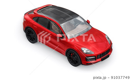 Red 3d model of a sports SUV in a coupe body on a white background. 3d rendering. 91037749
