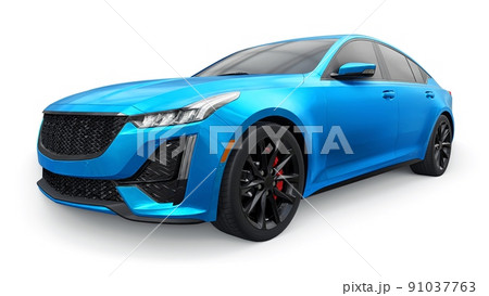 Blue premium business sedan car in a sports configuration on a white background. 3d rendering. 91037763