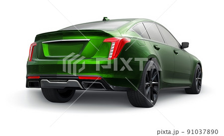 Green premium business sedan car in a sports configuration on a white background. 3d rendering. 91037890