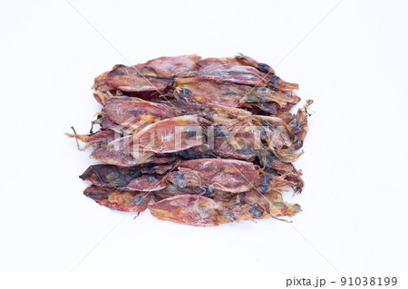 Dried squid on white background. 91038199