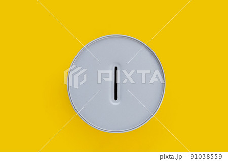 Saving box on yellow background. 91038559