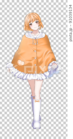 A girl in charge of Bob Orange wearing a poncho A girl in charge of Bob Orange wearing a poncho 91039134