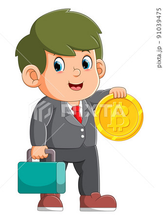 The office boy is bringing the bitcoin and his bag The office boy is bringing the bitcoin and his bag 91039475