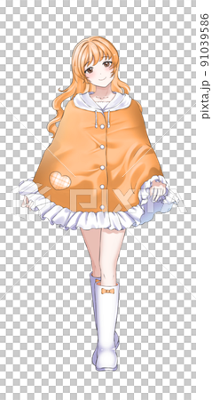 Girl in charge of curly-haired orange wearing a poncho Girl in charge of curly-haired orange wearing a poncho 91039586