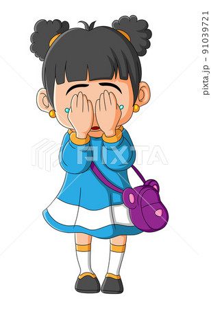 The cute girl is is crying while bring a bag The cute girl is is crying while bring a bag 91039721