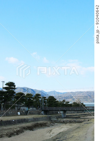 日本の街中を流れる川の風景　兵庫県芦屋市芦屋川の松並木 91040642