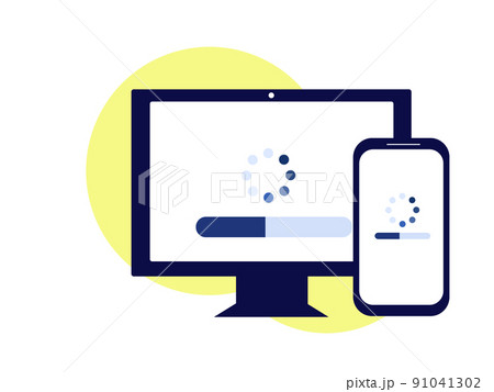 ローディング パソコンとスマホ 背景透過 ソフトとアプリ 画面 読み込み中 イラストのイラスト素材