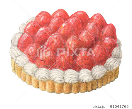 苺タルト 水彩色鉛筆ケーキイラスト 背景透過のイラスト素材