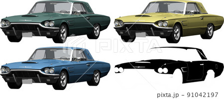 自動車64年式サンダーバードの切抜き画像3色とマスク画像イラスト 91042197