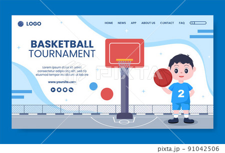Basketball Sports Tournament Social Media Landing Page Template Cartoon Background Vector Illustration 91042506