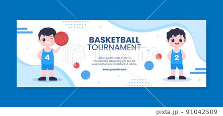 Basketball Sports Tournament Social Media Twitch Banner Template Cartoon Background Vector Illustration 91042509
