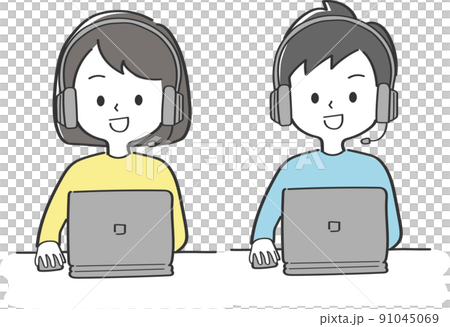 Men and women set to play PC games Men and women set to play PC games 91045069