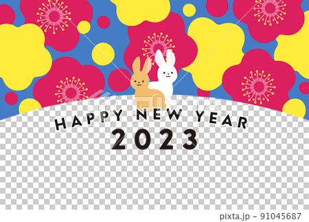 2023年新年賀卡設計插圖梅兔兔年水平構圖 2023年新年賀卡設計插圖梅兔兔年水平構圖 91045687