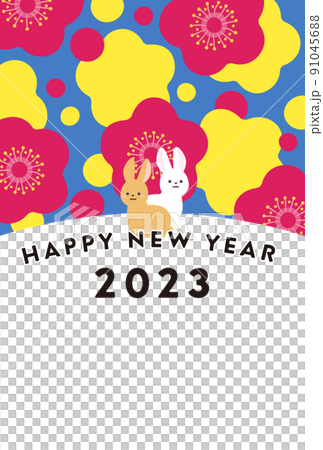 2023年新年賀卡設計插圖梅兔兔年垂直構圖 2023年新年賀卡設計插圖梅兔兔年垂直構圖 91045688