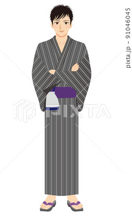 働く男性イラスト　全身　浴衣　黒髪 91046045