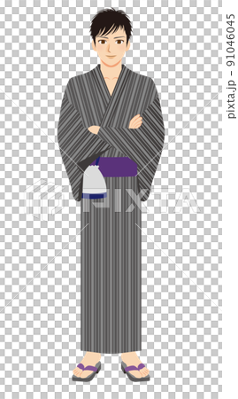働く男性イラスト　全身　浴衣　黒髪 91046045