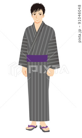 働く男性イラスト　全身　浴衣　黒髪 91046048