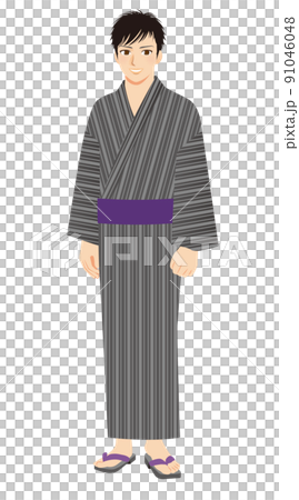 働く男性イラスト　全身　浴衣　黒髪 91046048