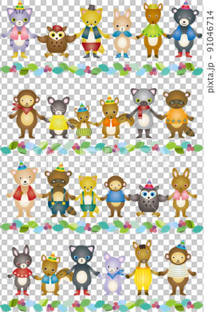 手牽手的各種動物 91046714