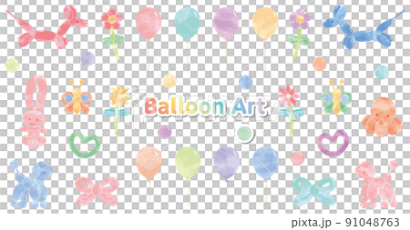 水彩風　バルーンアート　白背景 91048763