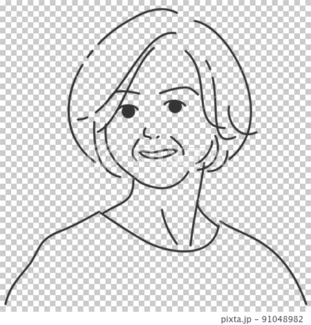 背景が透過した線画の高齢の女性1 91048982